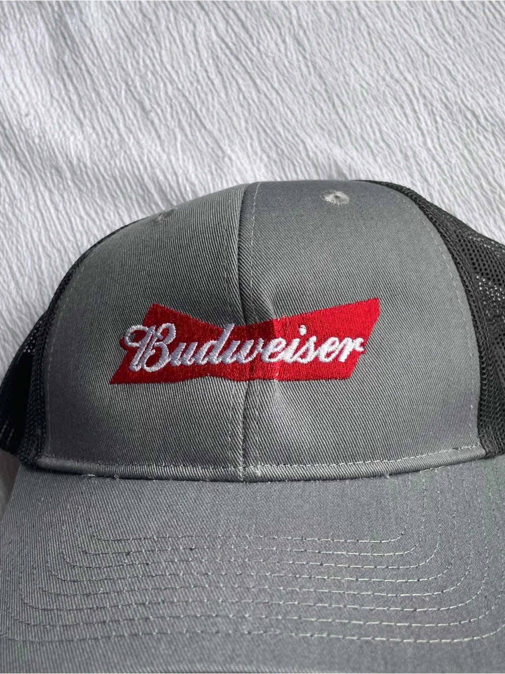 2 Budweiser Beer Gray Trucker Hats Adjustable Snapback Embroidered Logo Cap